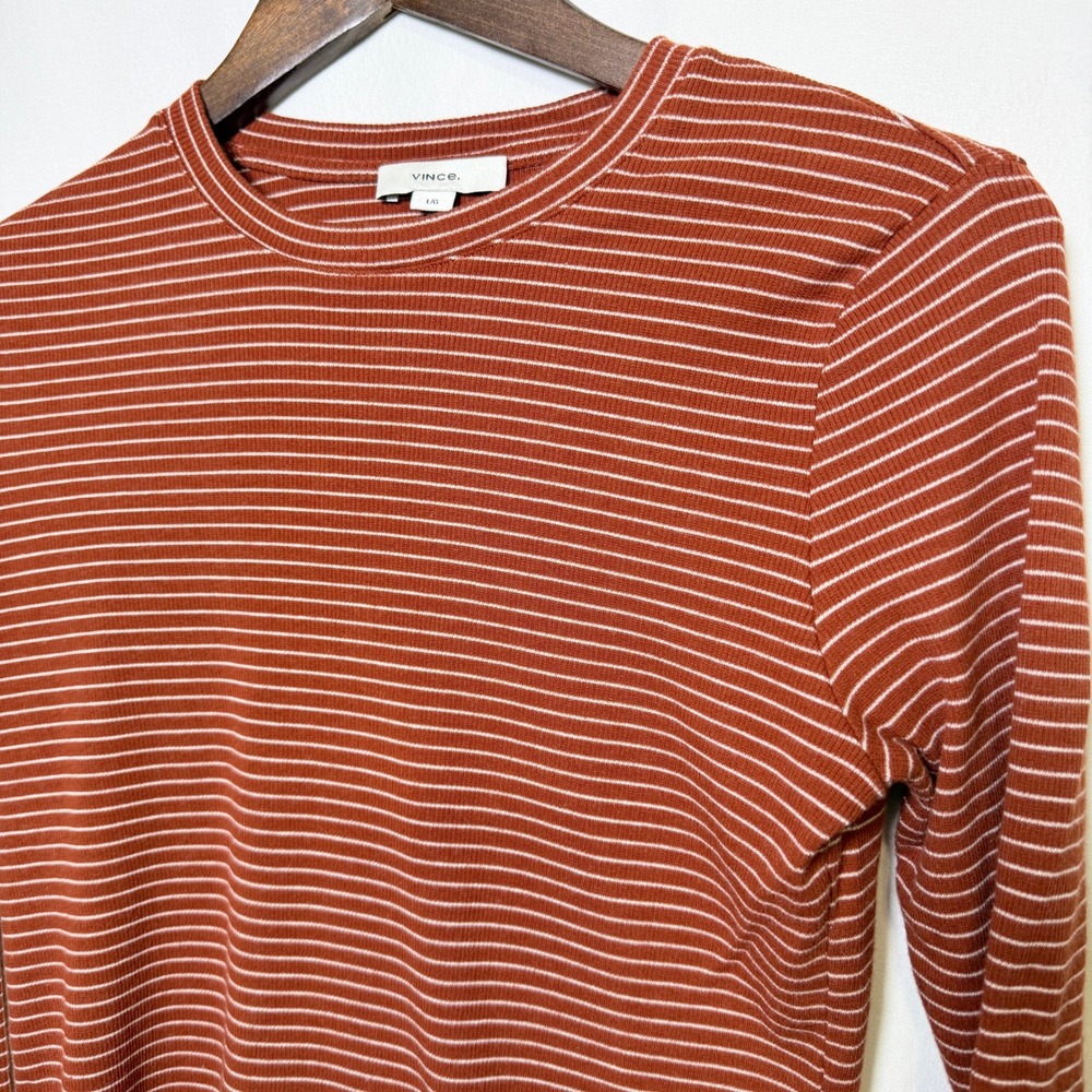Vince Womens Rust White Striped Ribbed Long Sleeve Top V877484057 L